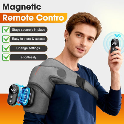 Cordless Shoulder Heating Pad with Massage & Magnetic Remote Control | Heated Shoulder Wrap for Pain Relief, Shoulder Massager for Rotator Cuff, 5 Heats & 5 Vibrations, 3 Auto Shut-Off Timers