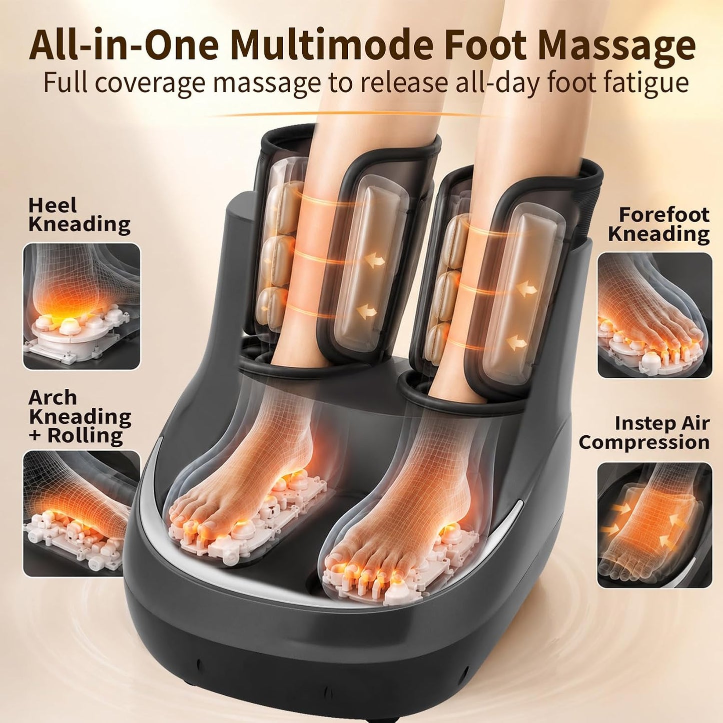 2-in-1 Foot & Calf Massager with Heat, Shiatsu Foot Massage Machine | 3 Massage Modes, 3 Intensity Levels, Electric Foot and Leg Massager, Fits Men Up to Size 11 & Women Up to 12.5