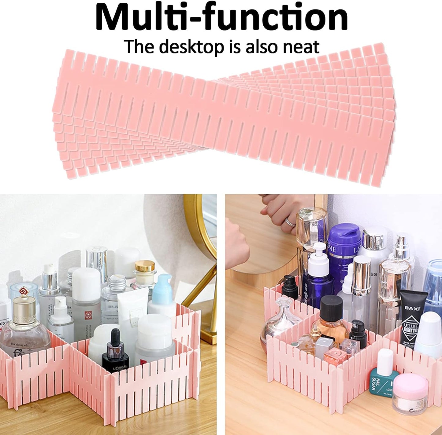 14.5 in White Adjustable Drawer Dividers, TWUTGAYW 8PC DIY Grid Drawer Organizer Dividers, Plastic Organizer Separator for Socks Underwear Makeup Cosmetic Clothes Can Help Tidy Kitchen Bedroom Dresser