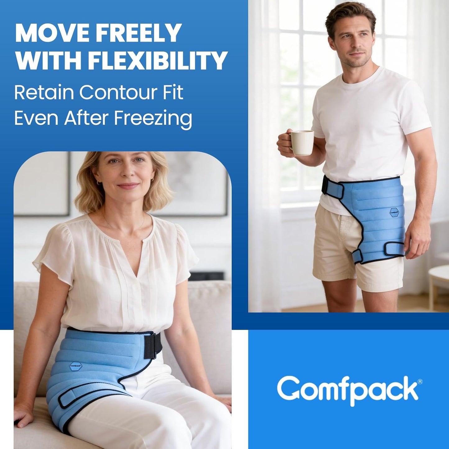 Comfpack Hip Ice Pack Wrap After Surgery, 2 Hours Long Lasting Cold Therapy | Flexible & Evenly Cooling Reusable Ice Pack for Hip Replacement Surgery, Injuries, Sciatica, Bursitis, Hip Flexor Pain, Gift