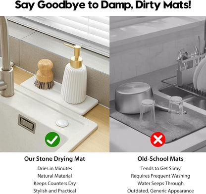 3 Pack Water Absorbent Diatomite Coasters, Stone Drying Mat for Kitchen Counter, Bathroom Sink Organizer Tray, Compact Vanity Rack, Soap Holder Caddy, Faucet Splash Guard, White 8"x3.8"