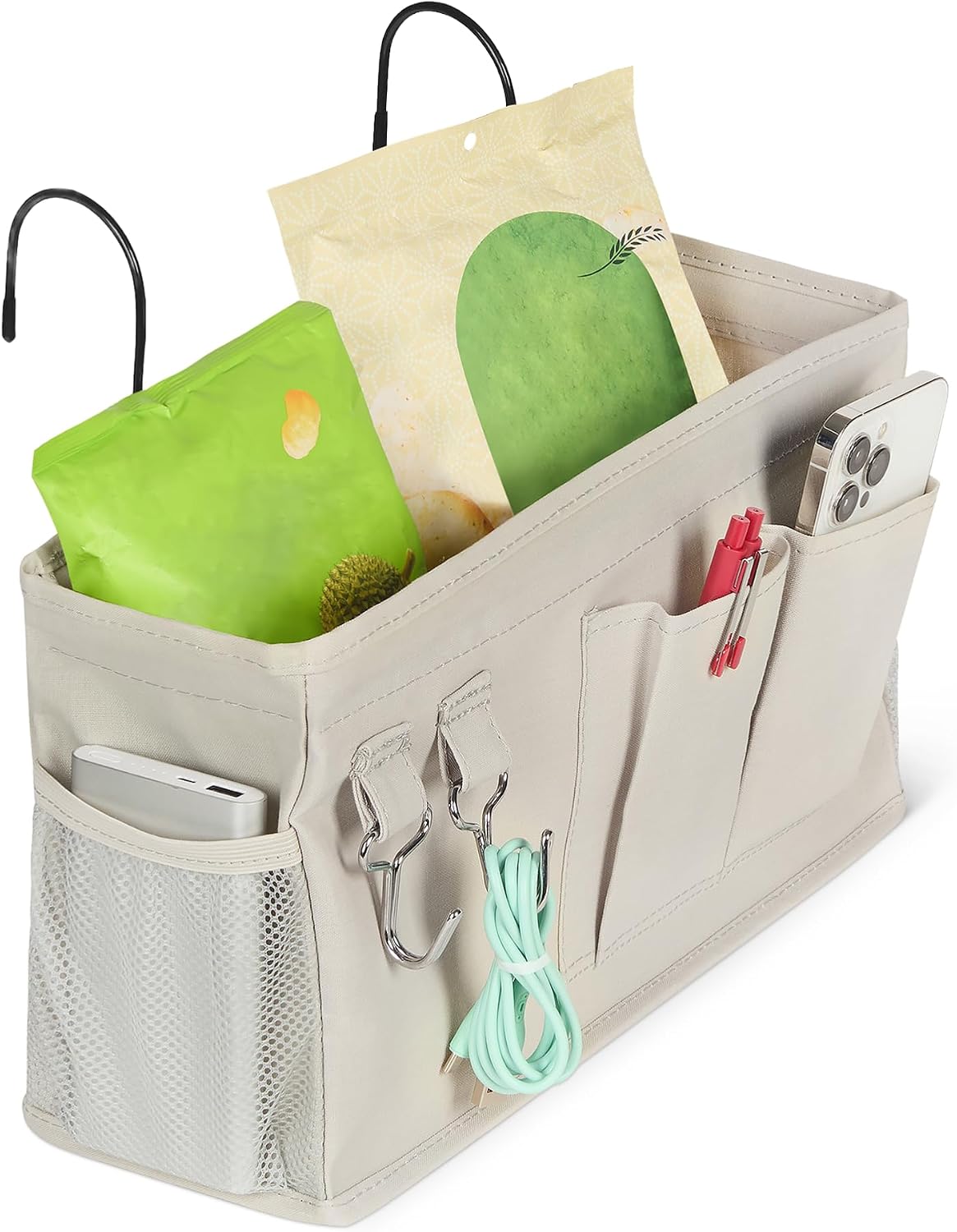 Amazon Basics Bedside Caddy Hanging Storage Organizer for Phone and Bedside Essentials, 4.72 x 14.57 x 7.87 in, Dark Grey Linen
