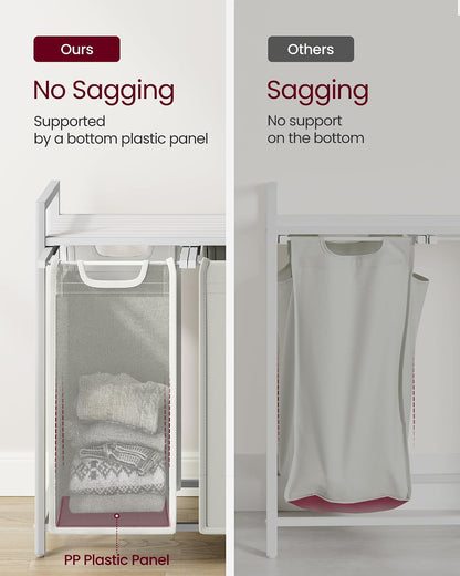 VASAGLE Laundry Hamper, Laundry Basket Sorter with 3 Pull-Out and Removable Bags, Shelf, Metal Frame, 3 x 10.6 Gallons (40 L), 36.4 x 13 x 28.4 Inches, Cappuccino Beige and Natural Beige UBLH301LH01