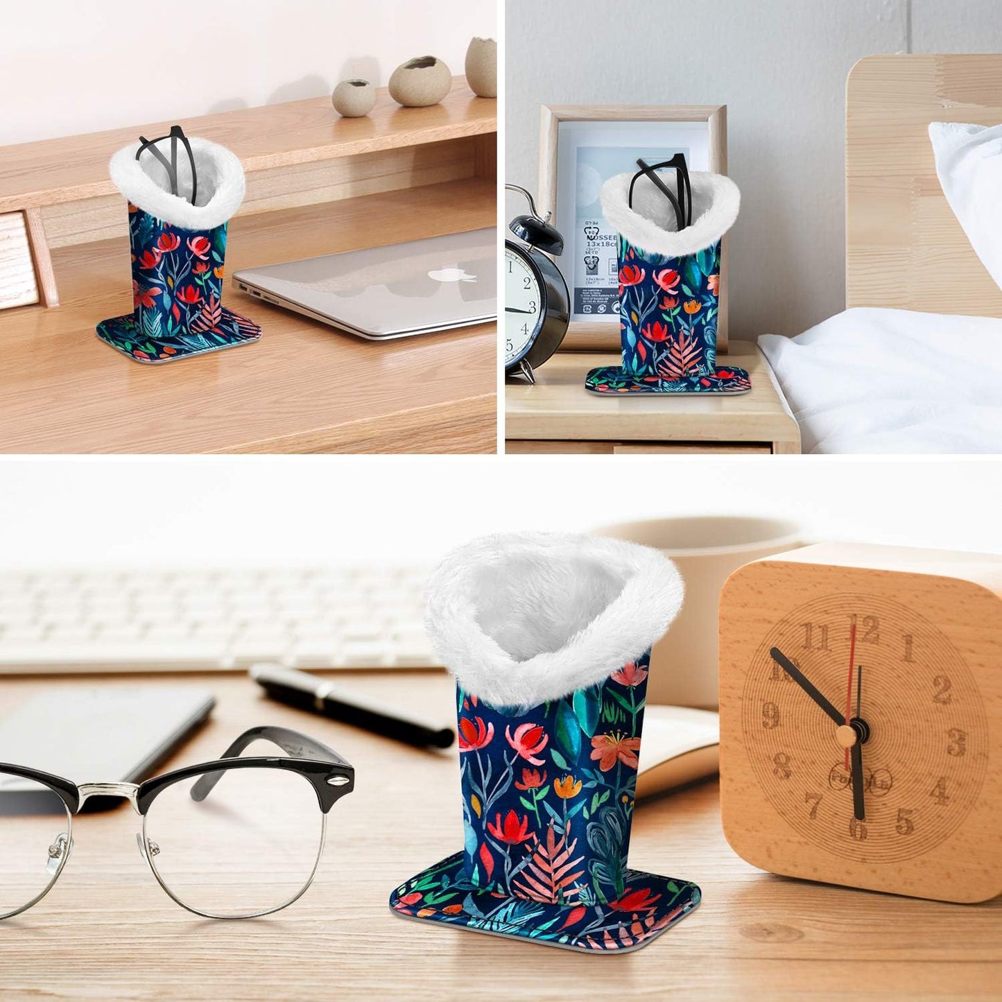 FINTIE Plush Lined Eyeglasses Holder, Glasses Stand Case For Nightstand | Soft Plush Lining, Bedside Eyeglasses Holder, Office Desktop Organizer, Small Item Storage, Anti-Scratch - Colors B