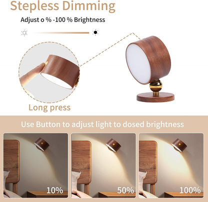 Wooden Wall Sconce 360° Rotatable Magnetic Stick on Bedside- Beech,1 PCS | Wall light self adhesive,dimmable touch control. USB-C port, minimalist style in hallways,closets,desk,reading,ambient
