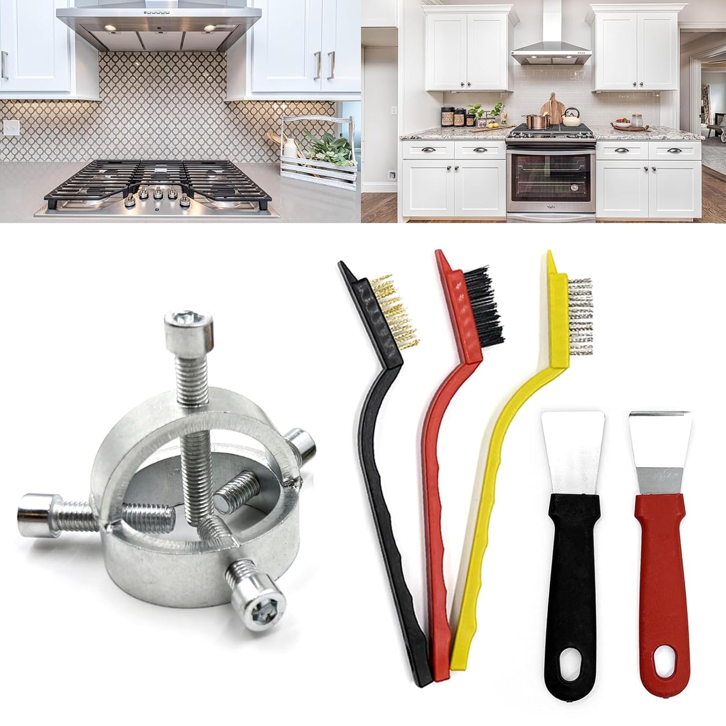 Fan Blade Blower Wheel Puller Kit,1Pcs Blower Fan Puller+3Pcs Small Wire Brushes+2Pcs Stainless Steel Scraper,Range Hood Cleaning Wind Wheel Removal Tool Pull Appliance Disassemble Hand Tools