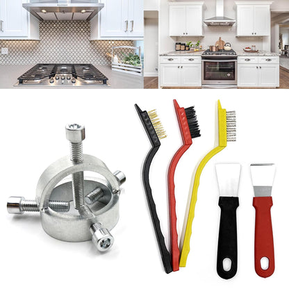 Fan Blade Blower Wheel Puller Kit,1Pcs Blower Fan Puller+3Pcs Small Wire Brushes+2Pcs Stainless Steel Scraper,Range Hood Cleaning Wind Wheel Removal Tool Pull Appliance Disassemble Hand Tools