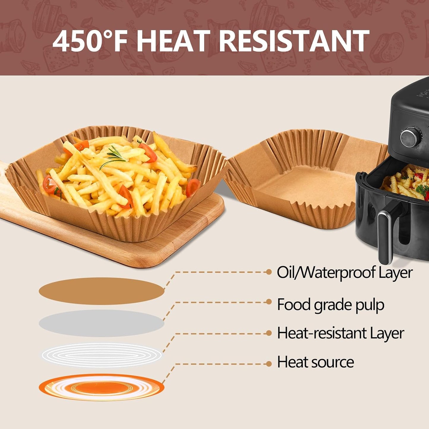 UBeesize 9 Inch Disposable Air Fryer Liners 200 Pack Square Parchment Liner