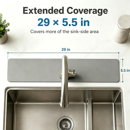 29"L x 5.5"W Customizable Grey Faucet Mat: Quick Dry Extra Absorbent Sink Mat & Bathroom Counter Protector - Freely Custom Cuttable with 2 or 3 Hole Faucet Design - Extra Long Splash Guard Pad