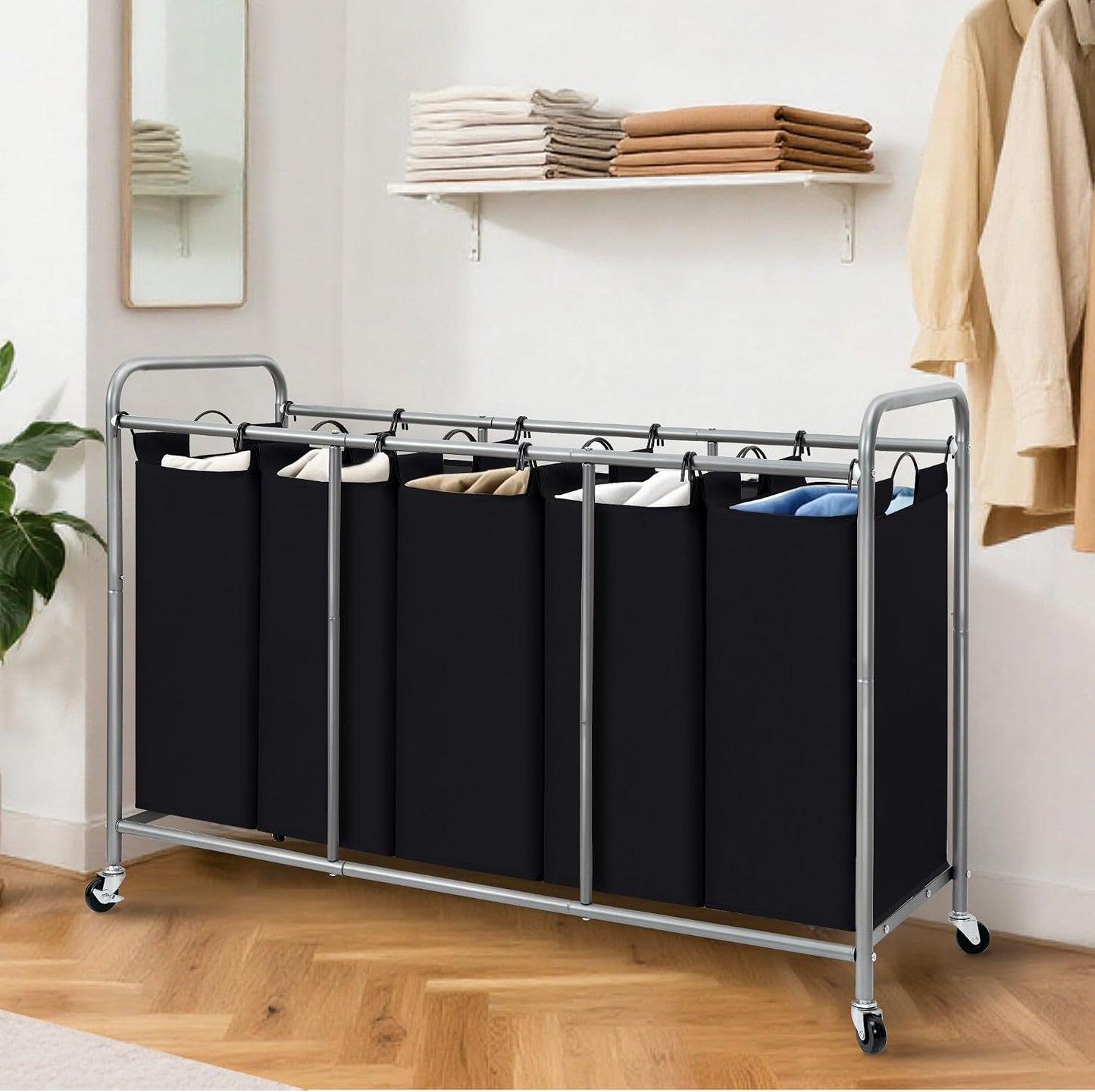 STORAGE MANIAC 3 Section Laundry Sorter, 35.6 Gal (135 L) Laundry Hamper Cart with Heavy Duty Rolling Lockable Wheels and Removable Bags, Clothes Organizer Basket Separator Hamper, Gray