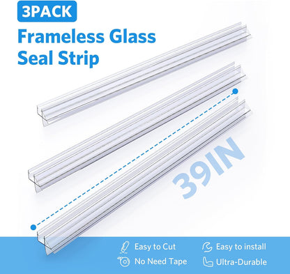 Delamu 3-Pack Shower Door Bottom Seal, 3/8''× 39'' Shower Door Sweep Strip | Shower Seal Strip for 3/8'' (10mm) Doors, Frameless Glass Shower Door Seal Strip Stop Shower Leaks and Create a Water Barrier