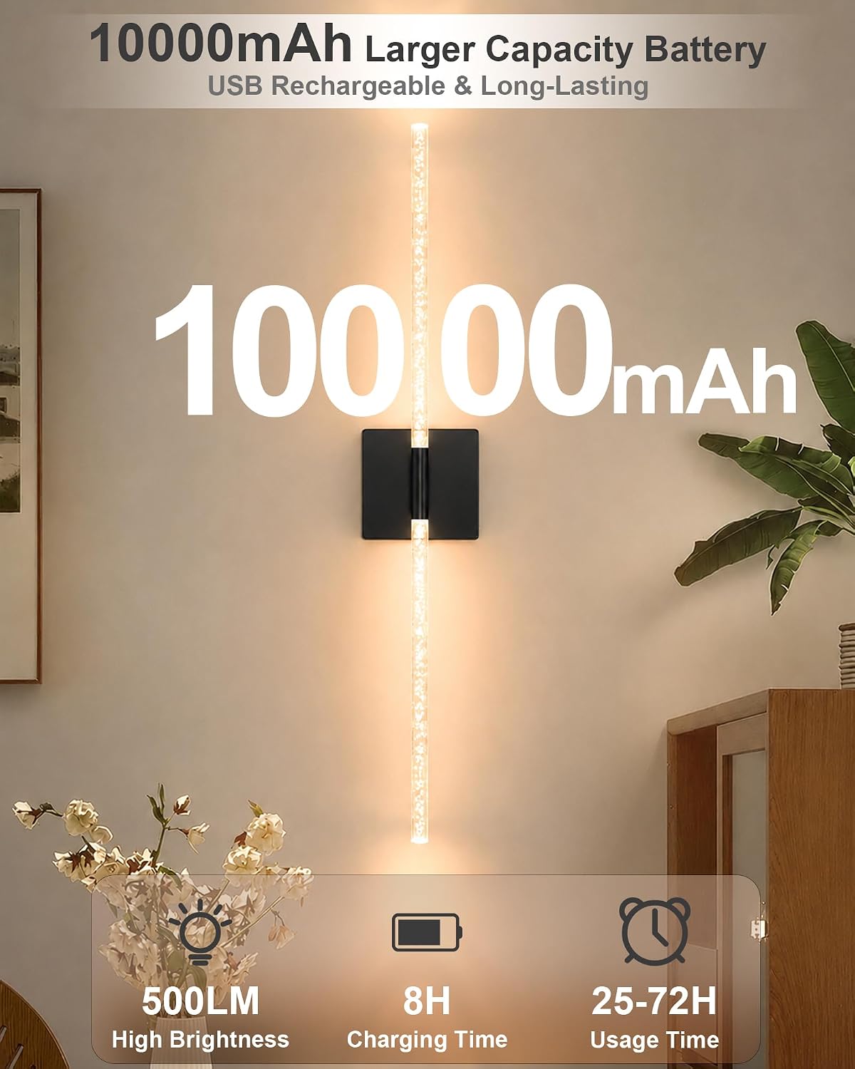 iThird Battery Operated Wall Sconces Set of 2: 10000mAh Rechargeable Wireless Wall Lights, 360° Rotatable Magnetic Wall Lamp, 4CCT Dimmable LED Wall Lighting for Bedroom Living Room Hallway, 31.7in