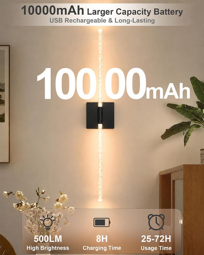 iThird Battery Operated Wall Sconces Set of 2: 10000mAh Rechargeable Wireless Wall Lights, 360° Rotatable Magnetic Wall Lamp, 4CCT Dimmable LED Wall Lighting for Bedroom Living Room Hallway, 31.7in