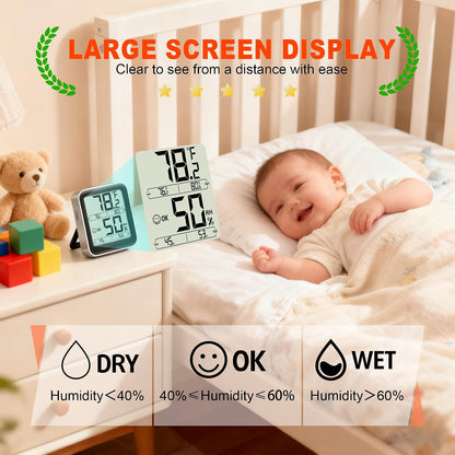 Indoor Thermometer Hygrometer, Max Min Records, w/Battery | Real-time comfort indicator, 5s refresh, Easy To View, Magnetic/Stand, °F/°C switch for home, office, nursery, greenhouse