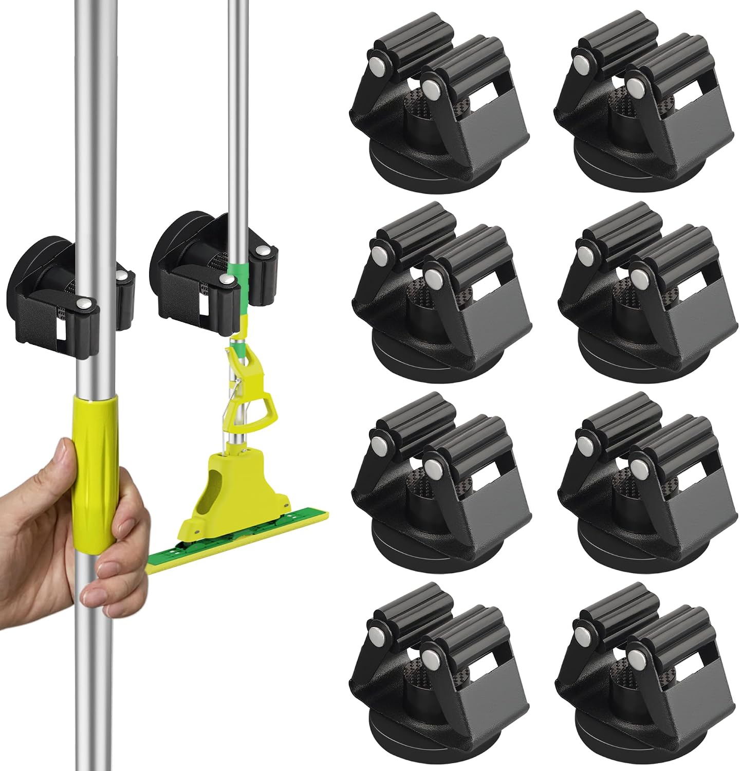 ULIBERMAGNET Magnetic Mop Broom Holder,Heavy Duty Movable Magnetic Broom Holder Rack,Anti-slip Wall Mounted Utility Storage Mop Shovel Gripper Hanger for Garage, Kitchen, Laundry, Garden(2 Pack/Black)