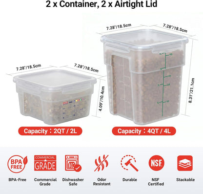 2 Pack 18 QT BPA-Free Translucent Polypropylene Airtight Food Storage Containers, Labeling Area, Stackable Bulk Storage for Flour, Rice, Sugar & Pet Food