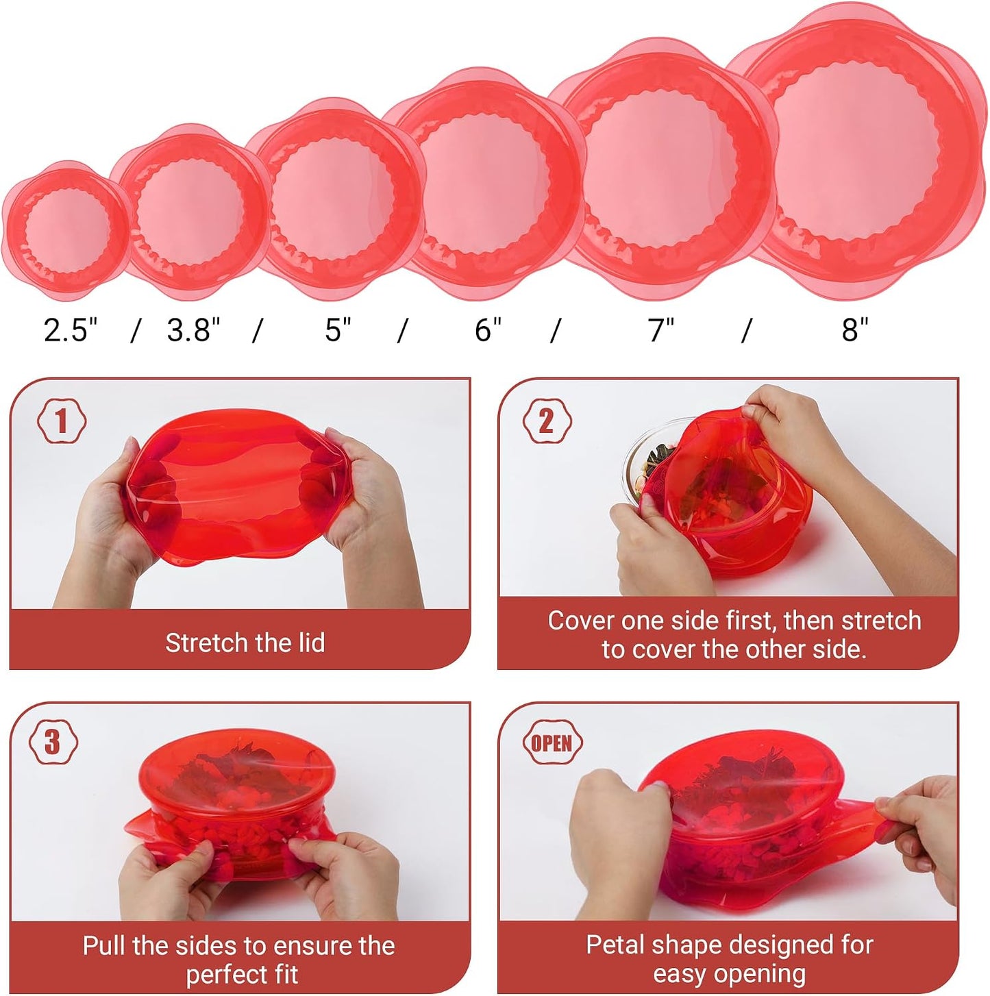 Silicone Stretch Lids for Food Storage in Fridge, Reusable Elastic Bowl Covers for Cup, Cans, Jars, Round & Rectangle Container, Food Grade Silicone Microwave Food Cover, Heat-Resistant, 6PCS