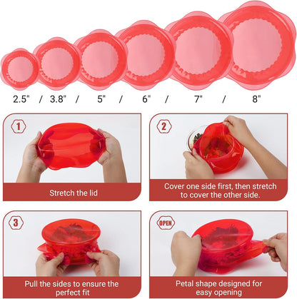 Silicone Stretch Lids for Food Storage in Fridge, Reusable Elastic Bowl Covers for Cup, Cans, Jars, Round & Rectangle Container, Food Grade Silicone Microwave Food Cover, Heat-Resistant, 6PCS