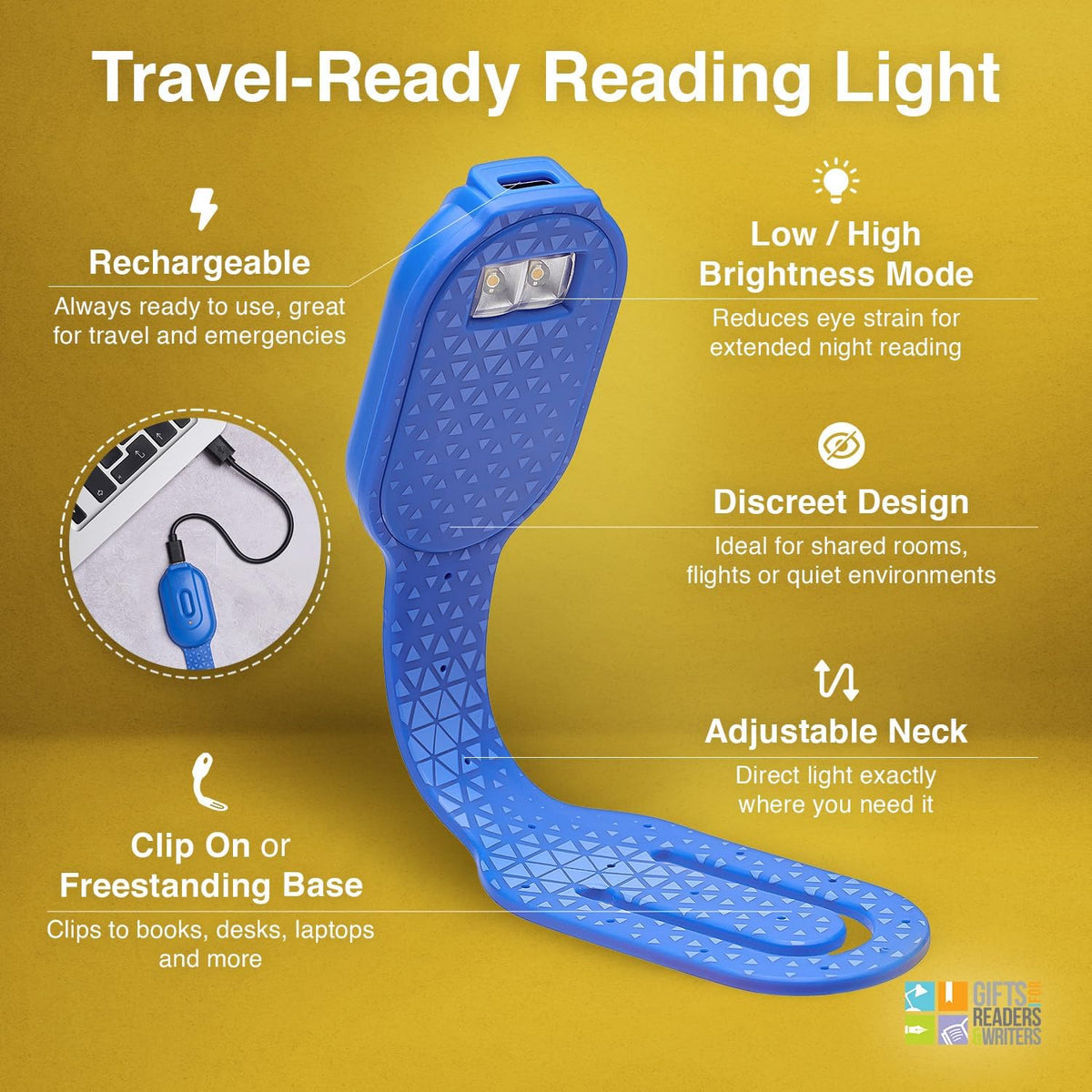 Gifts for Readers & Writers Rechargeable Book Light for Kids, Clip On Reading Light for Bed, 2in1 Flexilight Pals & Bookmark, 12 Hours of Light Once Charged, Includes USB Cable & 2 LED Lights, Dog