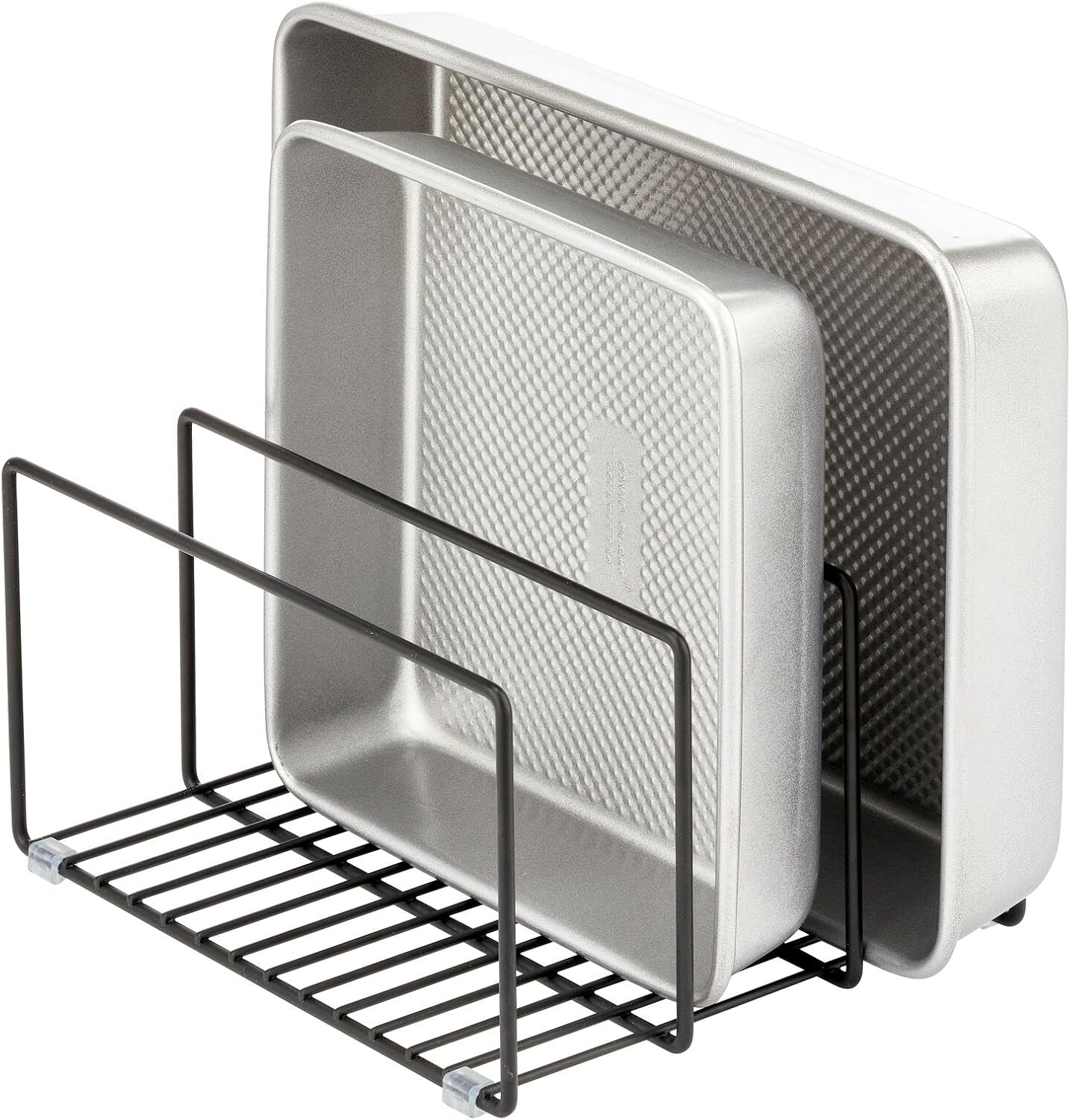 mDesign 3 Slot Tray and Pan Rack — Metal Wire Rack for Pantry and Kitchen Storage — Freestanding Pan Lid Holder Also for Baking Trays and Crockery – Silver