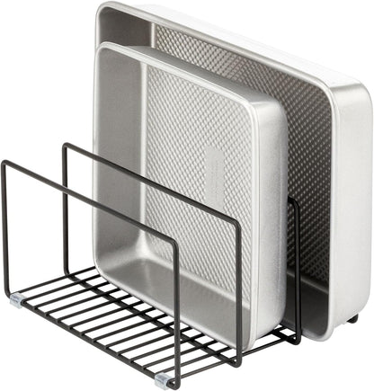 mDesign 3 Slot Tray and Pan Rack — Metal Wire Rack for Pantry and Kitchen Storage — Freestanding Pan Lid Holder Also for Baking Trays and Crockery – Silver
