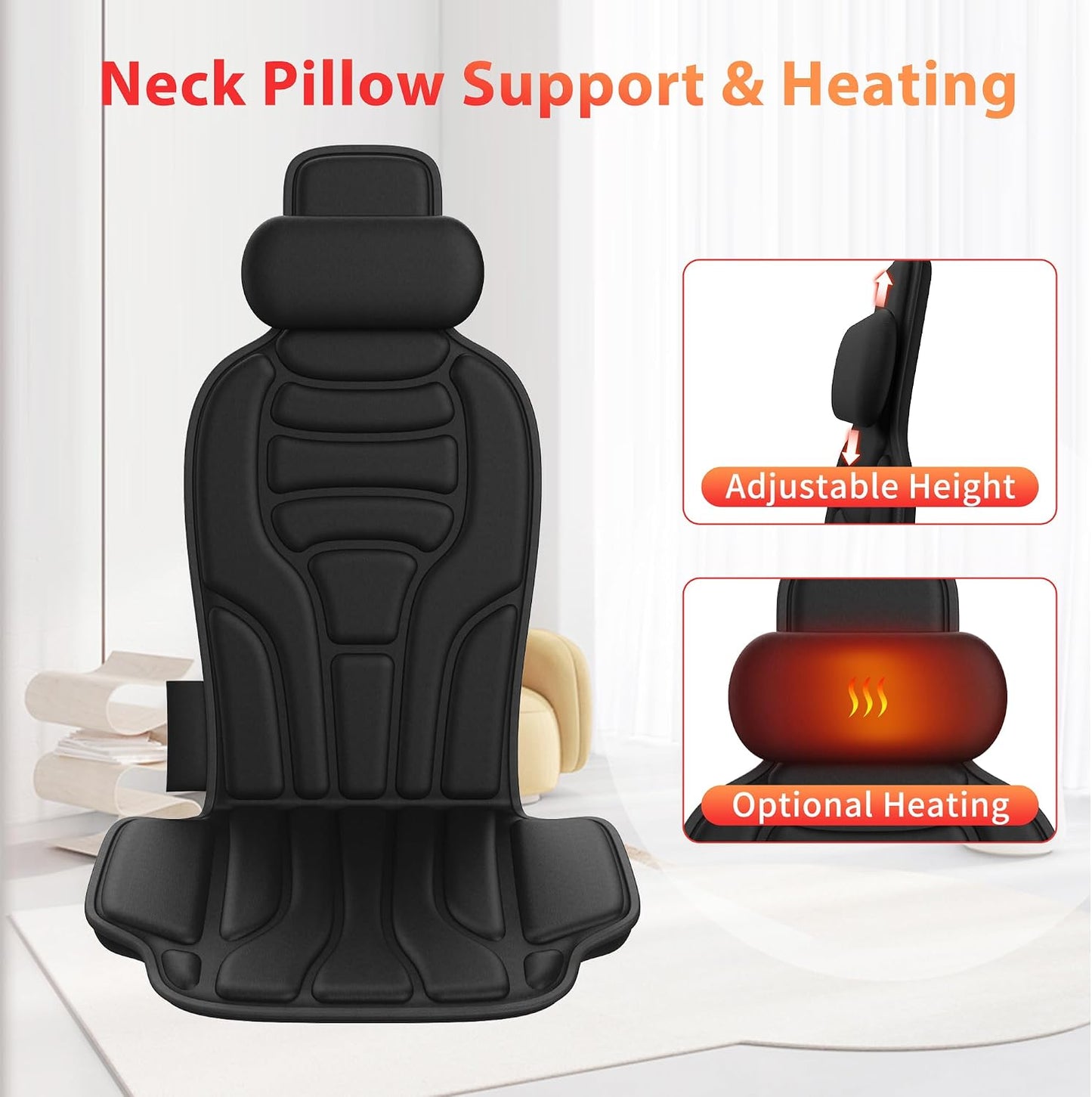 Massage Seat Cushion with Heat and Cooling Fan, Vibration Back Massager for Chair with 6 Motors, Chair Massager Pad for Office Chair, Sofa and Recliner, Jet-Black