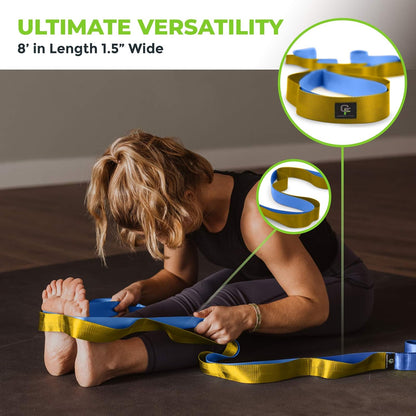 Stretching Strap for Physical Therapy, 12 Multi-Loop Stretch Strap 1.5" W x 8' L, Neoprene Handles, Physical Therapy Equipment, Yoga Straps for Stretching, Leg Stretcher.