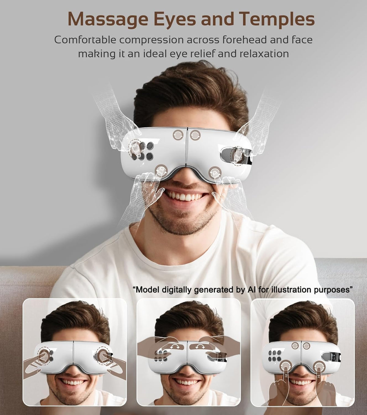 Eye Massager with Heat and Cooling for Migraine Dry Eyes Relief, Rechargeable Bluetooth Music Migraines Relief Eye Massager Improve Sleeping Gifts for Women Men