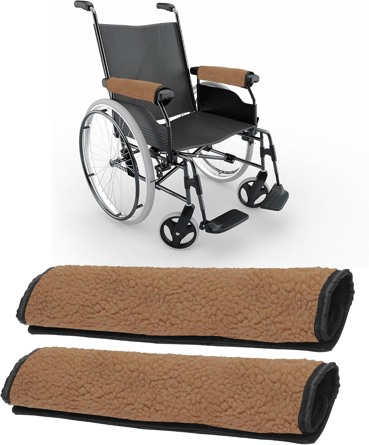 AHIER Wheelchair Armrest Pads, 2PCS Sheepskin Fleece Wheelchair Armrest Covers, Non Slip Arm Rest Cover Cushion pad for Wheelchairs (Pink)