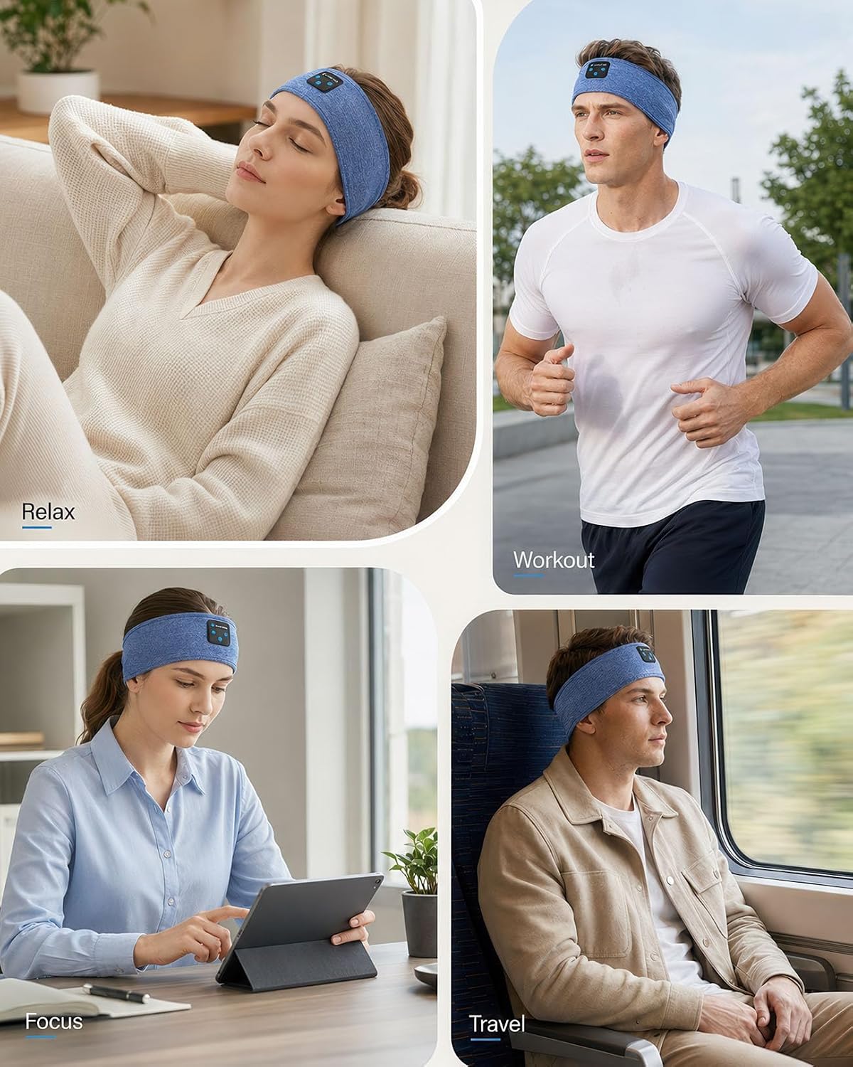 Sleep Headphones Headband, Bluetooth 5.4 Sleeping Headphones for Side Sleepers, Wireless Headband Headphones with Ultra-Thin Stereo Speakers for Sports, Workout, Travel, Meditation
