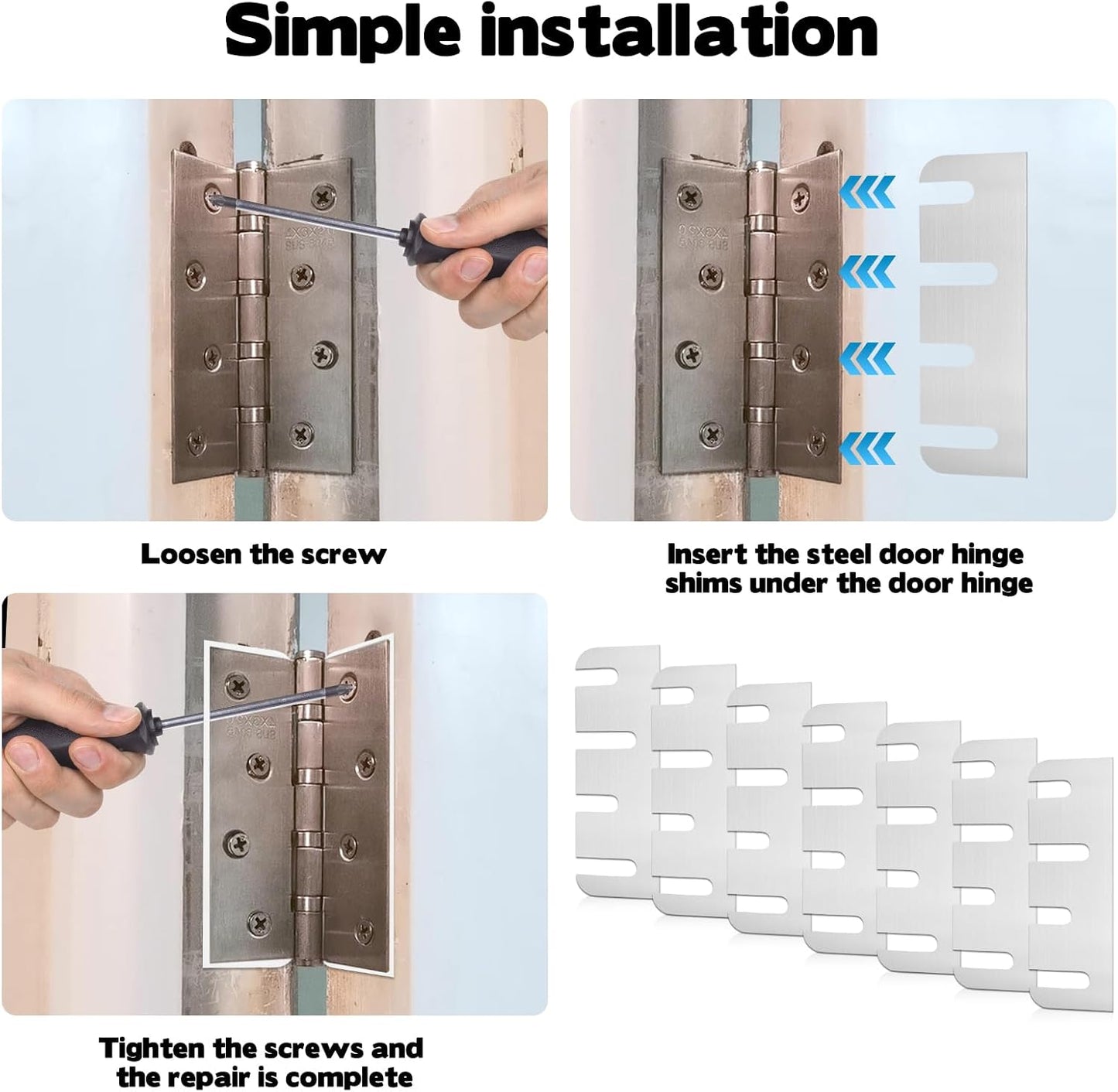 Heavy Duty Door Hinge Shims, 15 PCS Coated Finish Door Hinge Shim Stainless Steel Door Hole Filler Plate Hinge Filler Plates for Door Alignment & Repair (0.04 Inch Thickness, 4" x 1.5")
