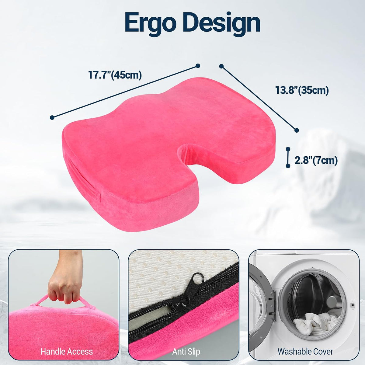 Season Guard Gel Memory Foam Seat Cushion for Tailbone Pain Relief, Black