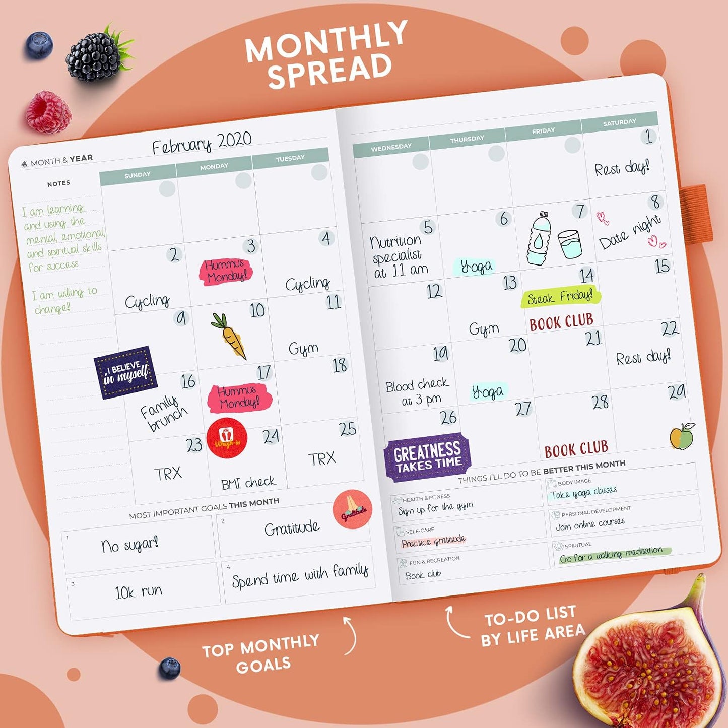 Clever Fox Wellness Planner & Food Journal for Weight Loss, A5 Orange | 5.8"x8.3" nutrition & exercise tracker for women tracking meals, diet & symptom diary, calorie counter notebook, stickers