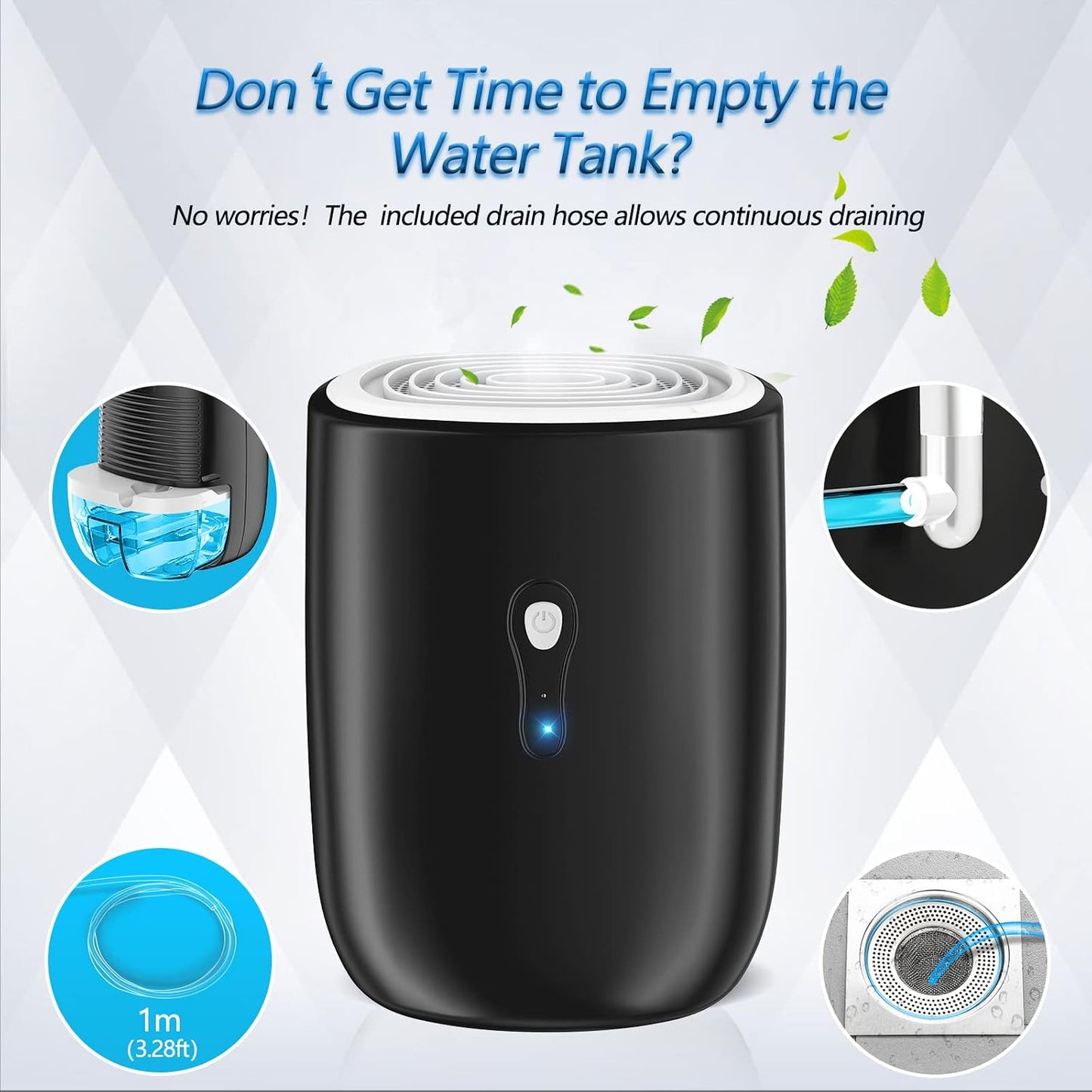 Dehumidifiers for Home 27oz(800ml), Small Auto Shut off with Drain Hose | Portable Ultra Quiet Mini Dehumidifier for Bathroom, Basement, Garage, RV, Gun Safe, Closet, Quiet Moisture Absorber