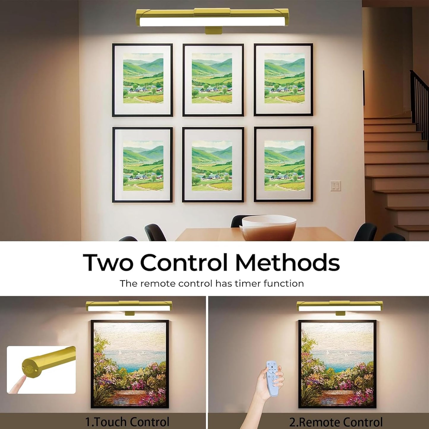 MIOBLUE Rechargeable Picture Lights with Remote,Full Metal Painting Light Display LED Battery Lamp with 3 Lighting Modes, Dimmable Dartboard Light with Timer for Frame Portrait Art