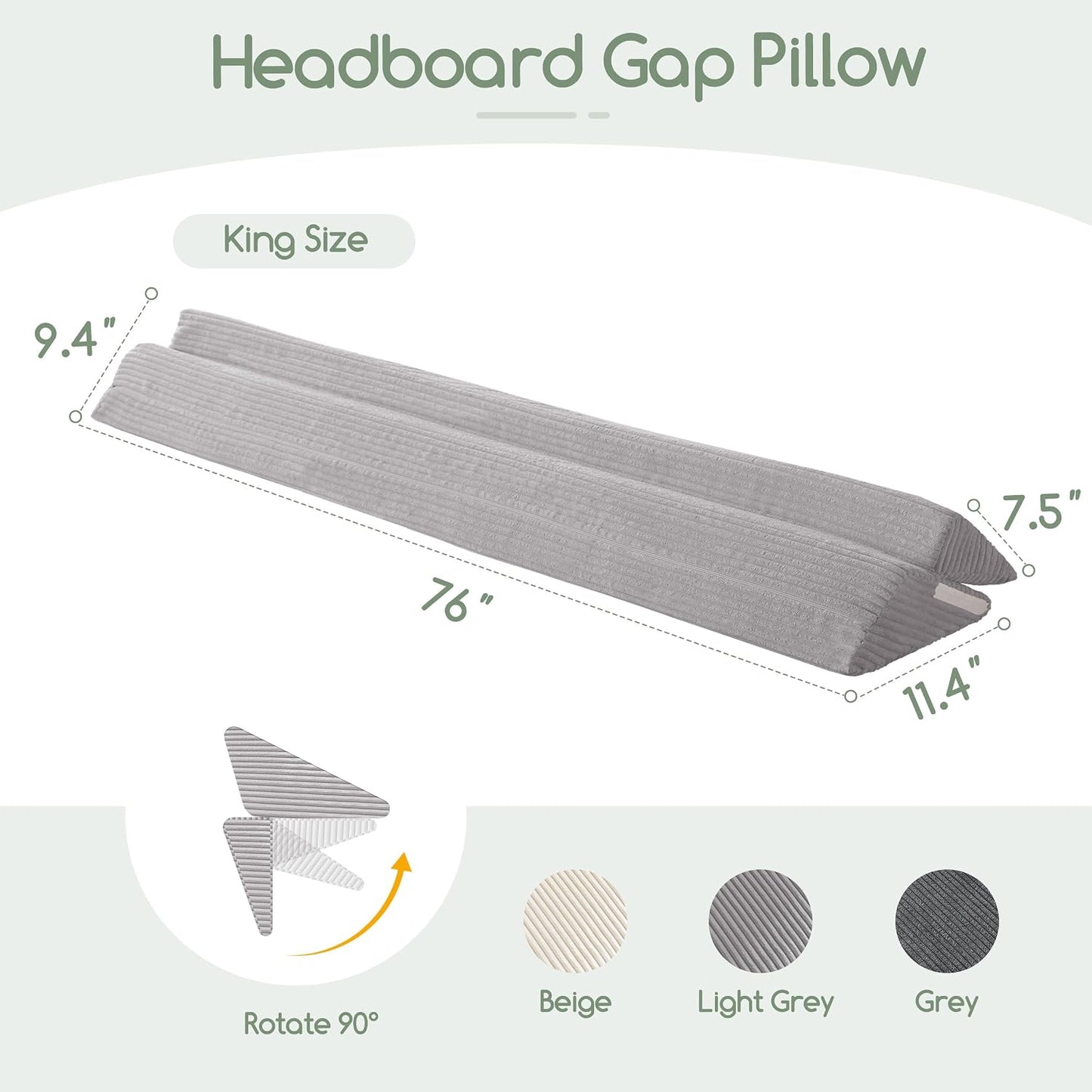 HIGOGOGO Queen Size Wedge Pillow for Headboard Gap - Multi Functional Mattress Wedge Bed Gap Filler Close The Gap (0-7") Between Your Mattress and Headboard or Wall (Grey 60"x11"x9")