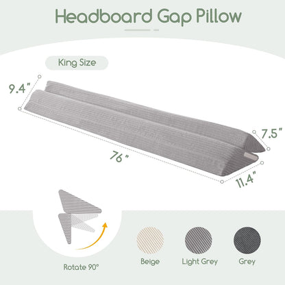 HIGOGOGO Queen Size Wedge Pillow for Headboard Gap - Multi Functional Mattress Wedge Bed Gap Filler Close The Gap (0-7") Between Your Mattress and Headboard or Wall (Grey 60"x11"x9")