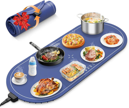 seenlast Warming Mat for Food with Adjustable Temperature Timer,10S Fast Heating Silicone Food Warmers for Parties Buffet and Home Daily,Food Warming Mat with Insulating Pad Raised Feet Protects Table