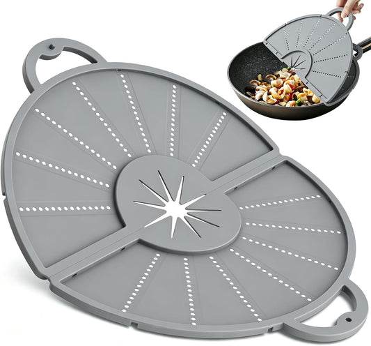 Foldable Silicone Splatter Screen for 10-13'' Pans with Handle,Red| Foldable Splash Guard, Multi-Use Grease Splatter Guard/Trivet Mat,Non-Stick Oil Splatter Guard,BPA-Free,Dishwasher Safe