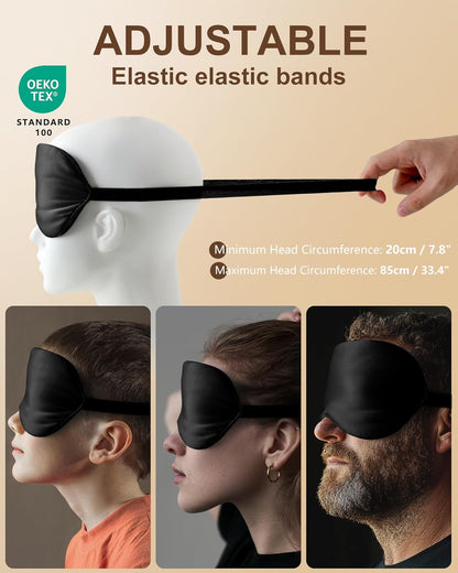 Silk Sleep Mask for Women and Men - Soft Breathable Organic Natural Mulberry Silk Fabric Blackout Eye Mask with Adjustable Straps No Pressure Eye Mask for Travel Essentials Gifts (Black)