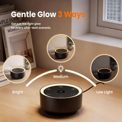Kipcush White Noise Machine for Sleeping, Baby & Adults, High-Fidelity Non-Looping Sounds, Sleep Sound Machine with Dimmable Night Light, USB Powered, Memory Function, Home, Nursery & Travel