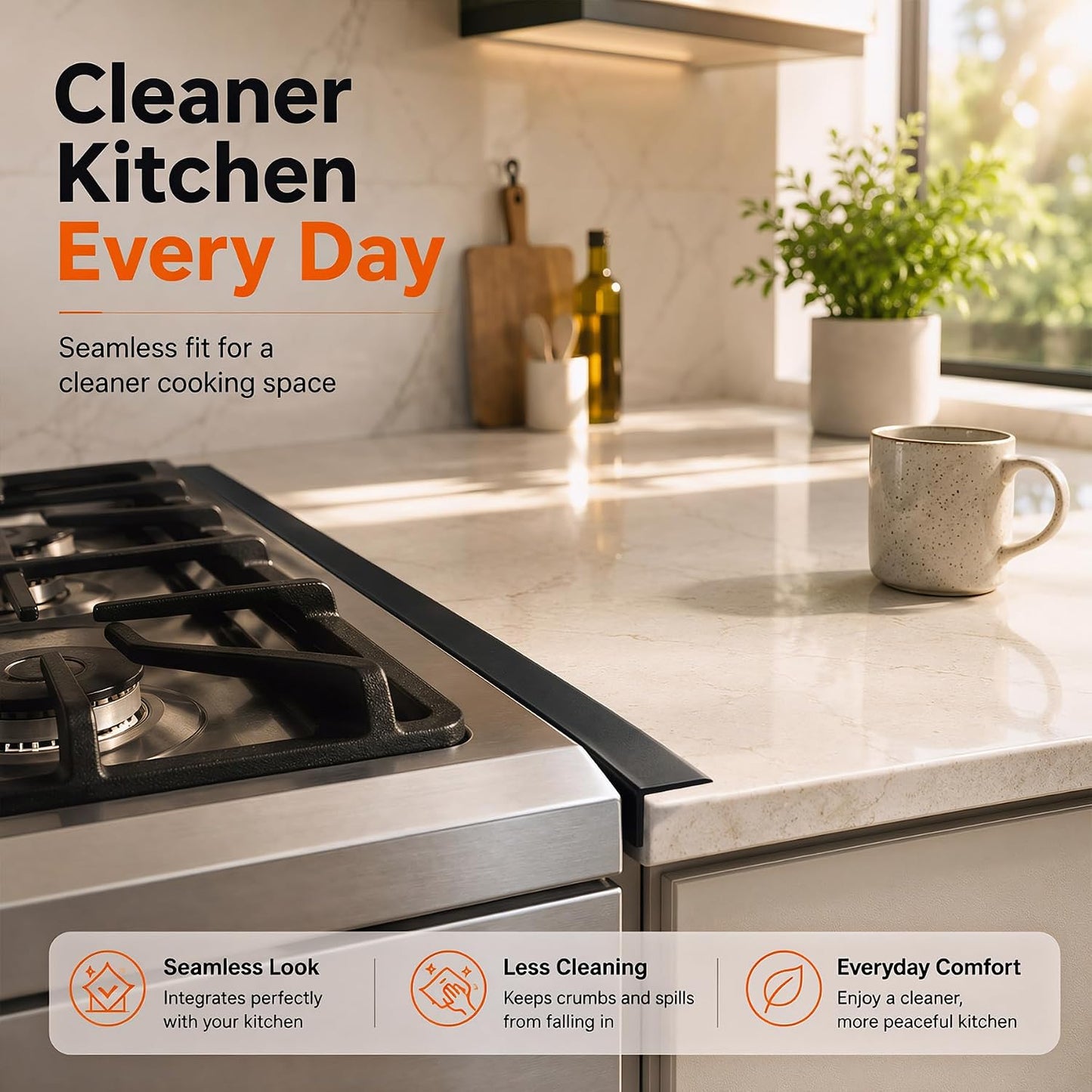 Silicone Stove Counter Gap Cover - 25 Inch Gap Filler 2 Pack Black | Long gap filler seals spills between kitchen appliances Stovetop oven countertop; stove gap cover, gas stove side gap covers
