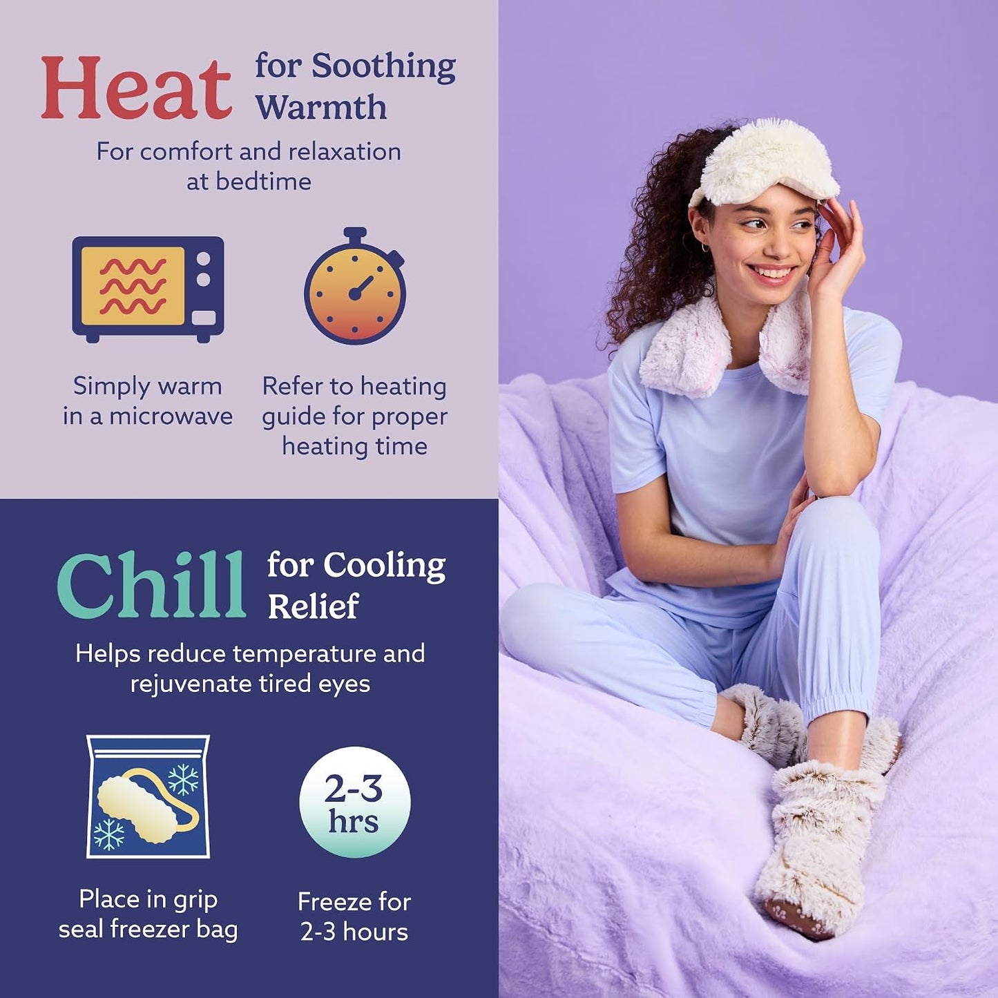 warmies Microwavable Eye Mask for Warmth & Comfort - Heating & Cooling Compress for Calming Relaxation - Weighted & Heated Eye Mask with Scented Lavender for Sleeping - Snowy
