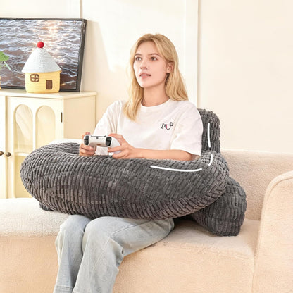 Reading Pillow with Arms for Sitting in Bed,Backrest,White Flannel,M | 17" Backrest Supports Back for College Students,Elbows & Forearms for Dorm Reading,Gaming,Watching TV