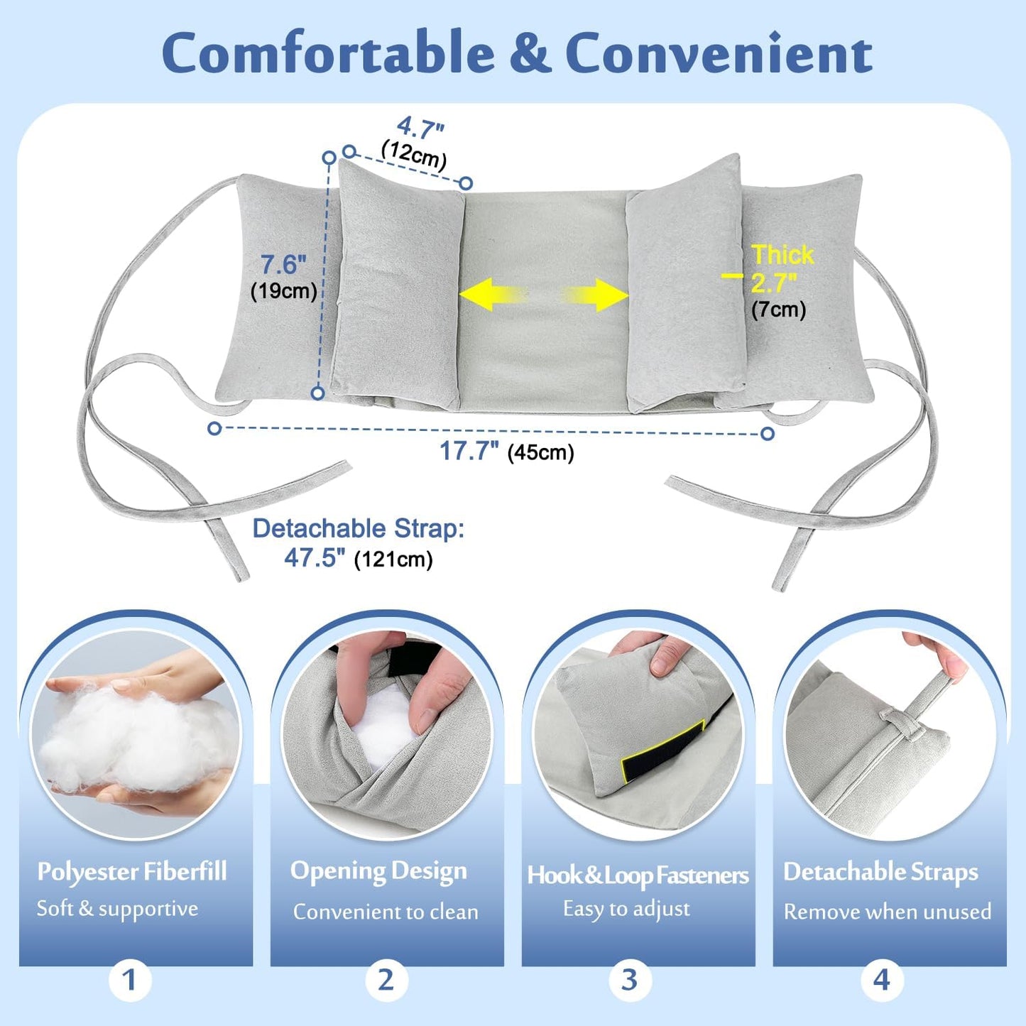 Head Stabilizer, Head Support Pillow for Elderly – Back Sleeping Aid for Post Surgery Recovery, Recliner & Wheelchair Headrest Cushion, Adjustable Neck Cradle (Grey)