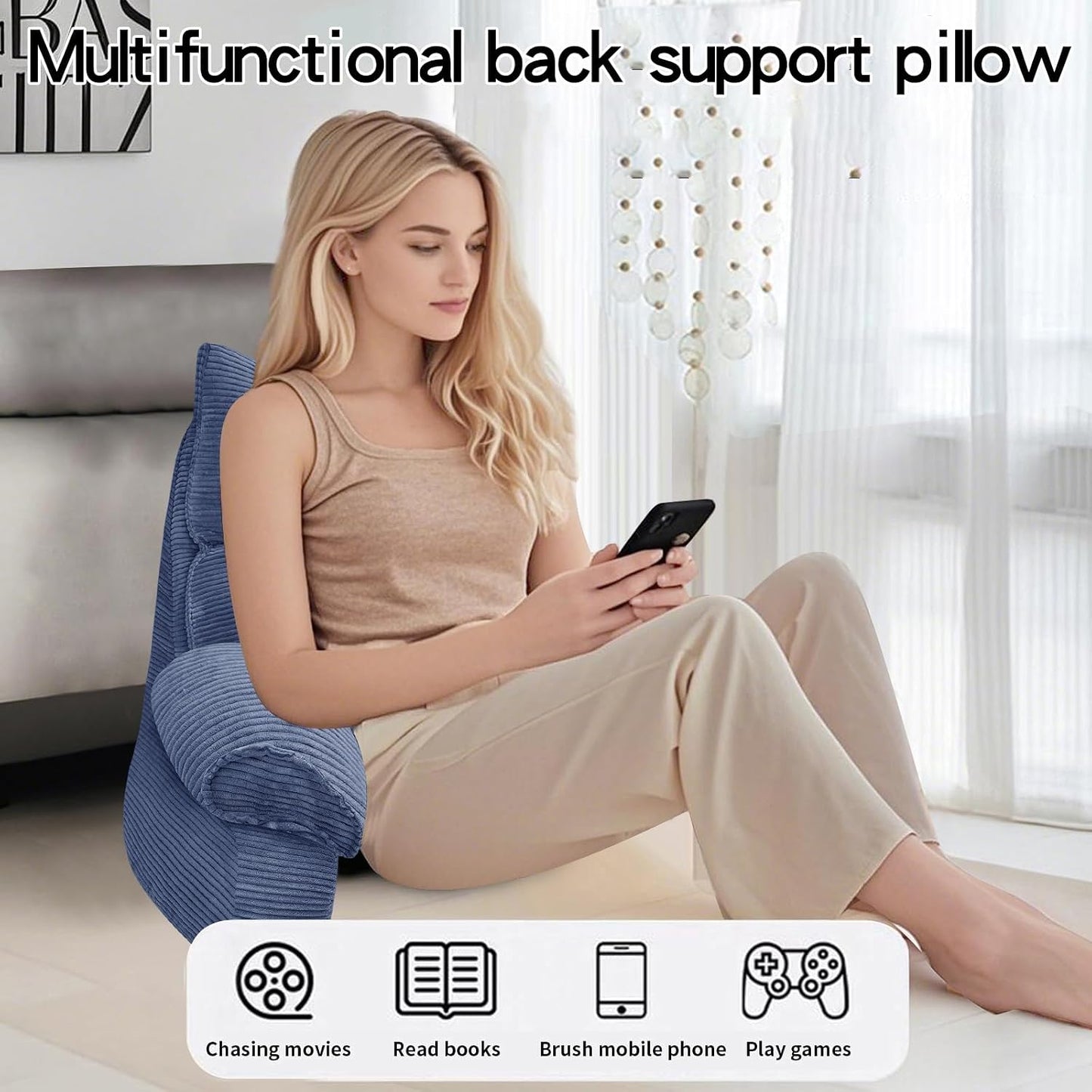 Reading Pillow for Bed with Arms, Back Support, Memory Foam（Grey Black） | Reading Pillow for Bed with High Arm Rests, Back Support Pillow for Sitting Up, Shredded Memory Foam for Reading, TV & Gaming
