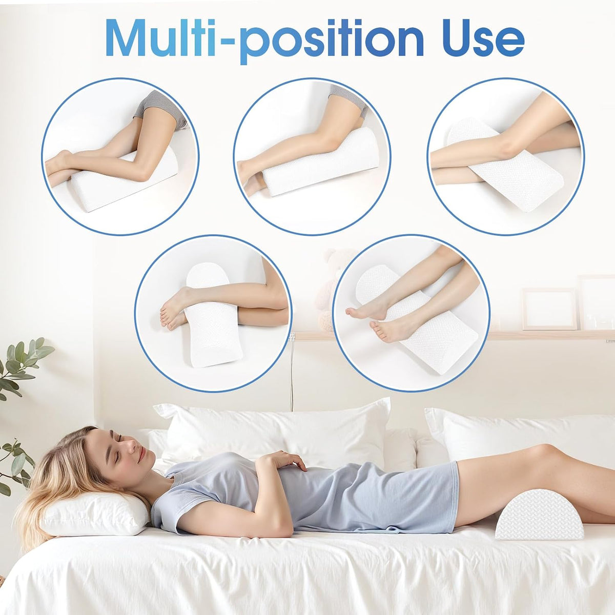 Knee Pillow for Back Sleeping Memory Foam Half Moon Bolster Pillow for Legs