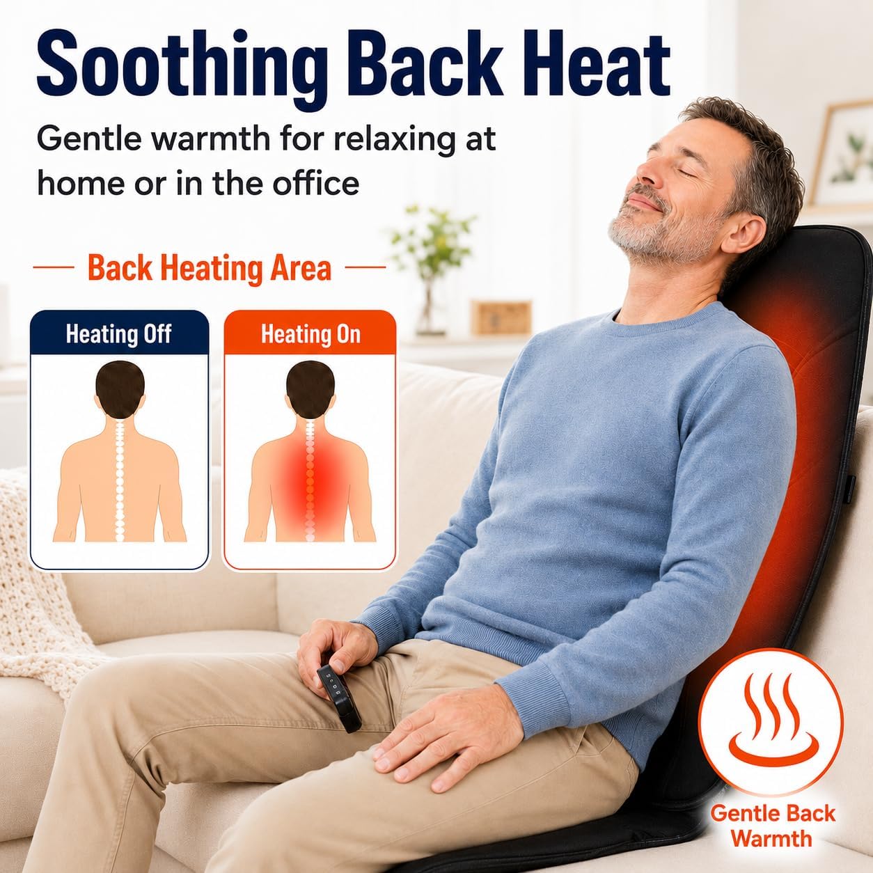 Vibration Massage Seat Cushion with Heat, Back Massager for Chair with 8 Vibration Motors, Heated Massage Cushion for Office Chair, Recliner & Sofa, Full Back & Seat Comfort, Idea Gift for Dad