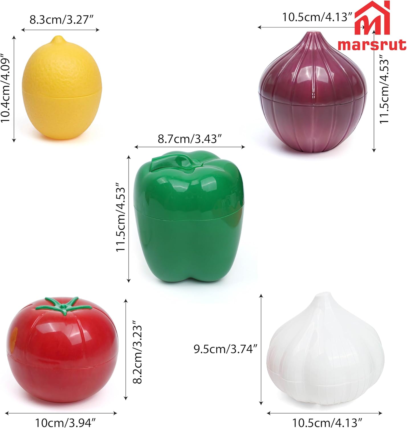 5 Pcs Vegetable Keeper for Refrigerator, Tomato Onion Storage Container, Garlic Pepper Lemon Fridge Saver Holder, Fruit Food Kitchen Box with Lid, Reusable Veggie Lime Fresh Organizer BPA Free