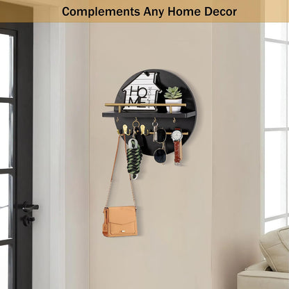 Key Holder for Wall Decorative with Shelf and Hooks, Mail Organizer Wall Mount with Sunglasses Holder, Circular Design Entryway Key Rack Hanger, Rustic Home Decor Boho Wall Decor (White)
